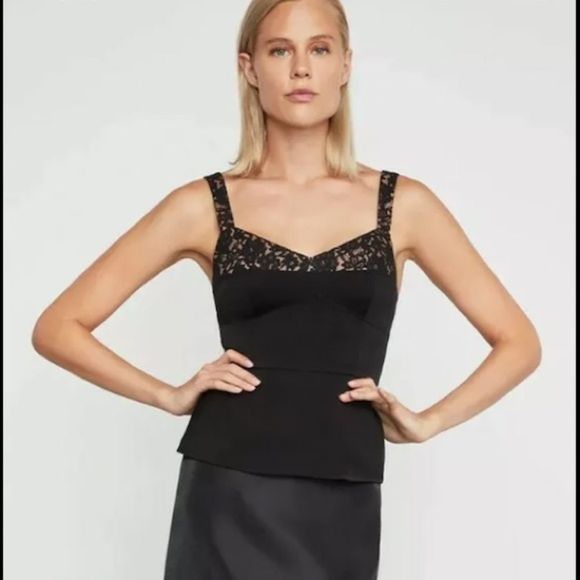 BCBG Max Azria Lace Corset Tank Top Shirt Cami Black Tan Back Zip Fitted | Sz M - Picture 2 of 12